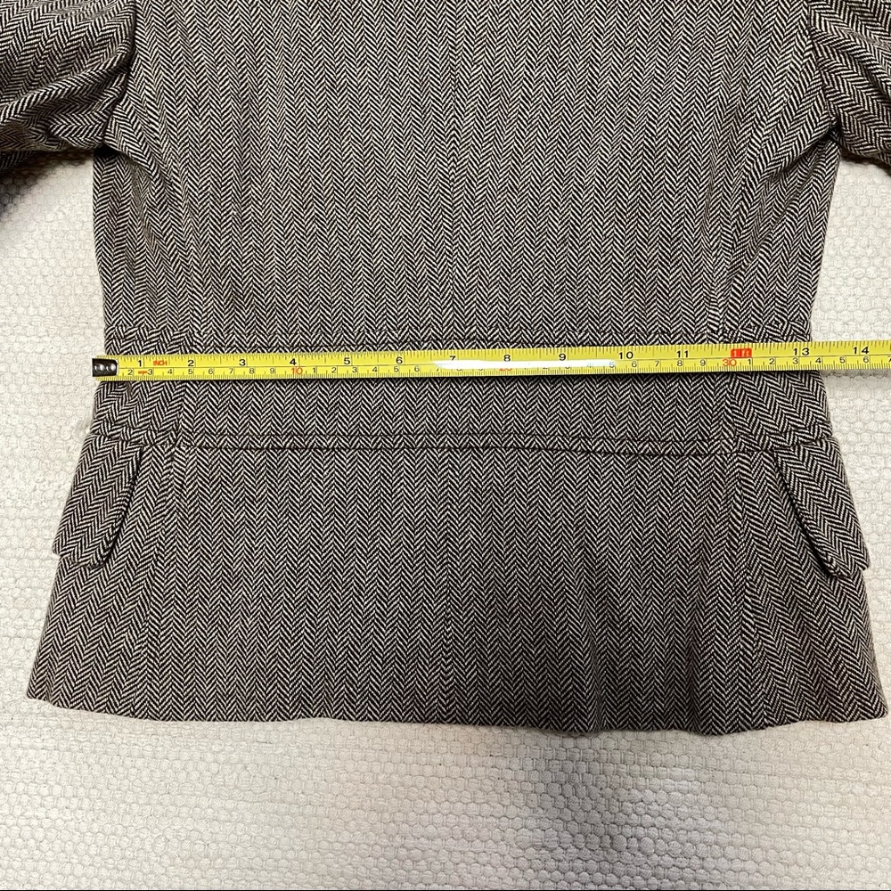 Banana Republic Brown Herringbone Blazer Jacket Removable Fur Collar Size 0P - Picture 8 of 10